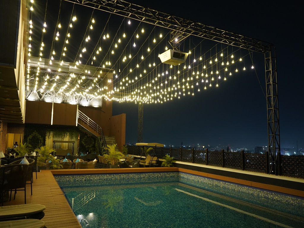 Open-air rooftop dining